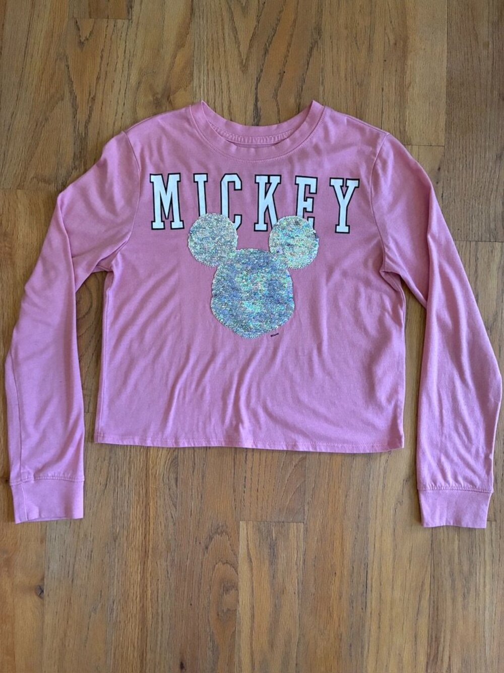 Abercrombie Kids Disney Girls 9/10 Pink Mickey Flip Sequin Top